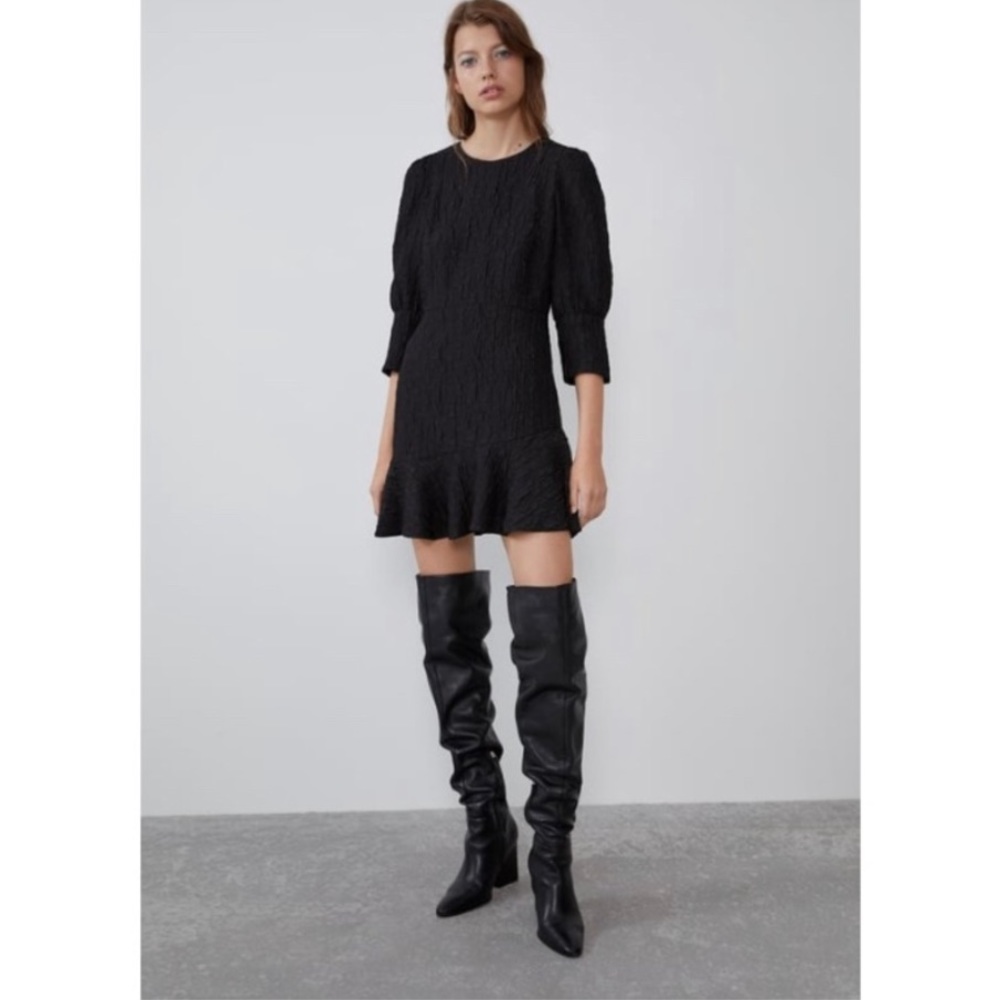 Zara Textured Weave Dress- Black - Picture 3 of 9